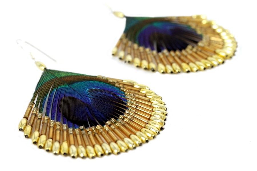 Boucles doreilles plumes dor