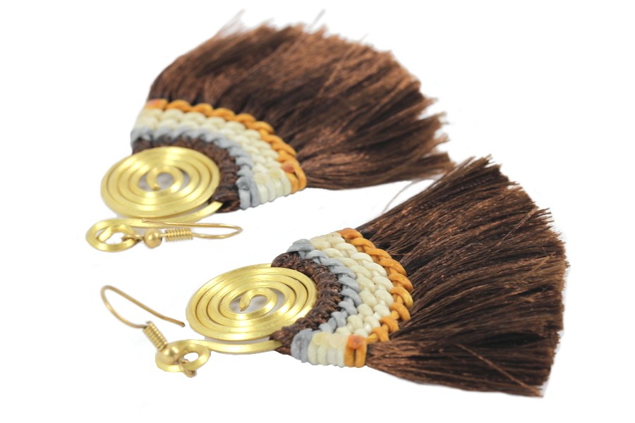 Boucles D'oreilles Ethniques Brillantes Rose Fuchsia & Jaune - Fait Main France