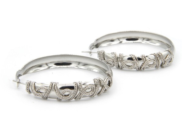 Anneaux argent tribal ciselé Boucles d'oreilles anneaux argent tribales créoles