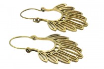 Boucles d'oreilles longues plumes or dorées bronze
