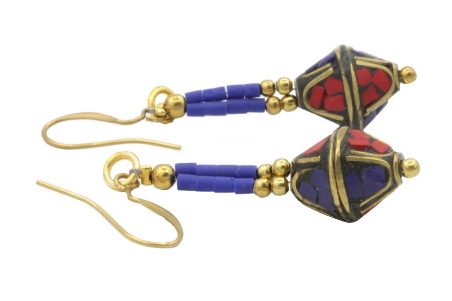Boucles D'oreilles Pendantes Style Tibétain En Argent - Dormeuses, Gris, Fantaisie - Neuf Sans Emballage