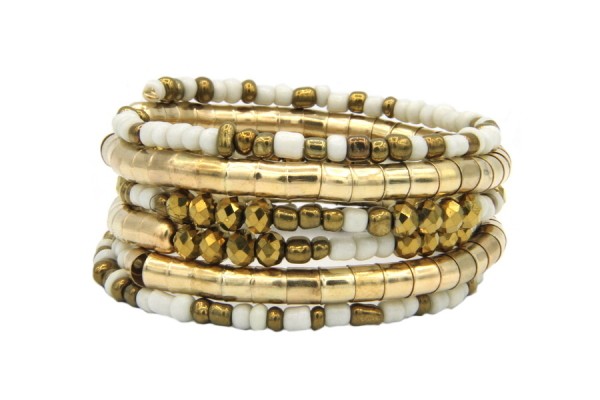 Bracelet doré et large multi rangs en perles amérindien