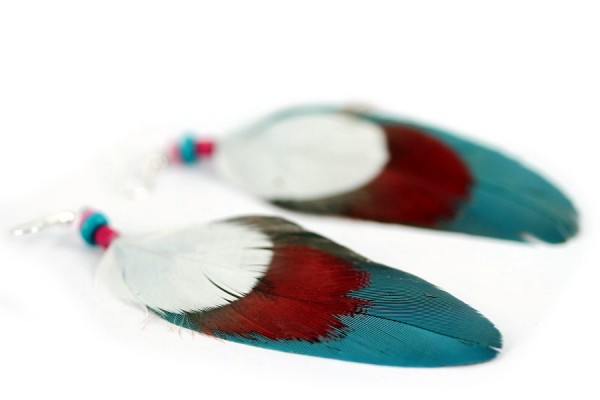 Boucles d'oreilles plumes Mexico Boucles d'oreilles indiennes en vrai plumes d'Inde