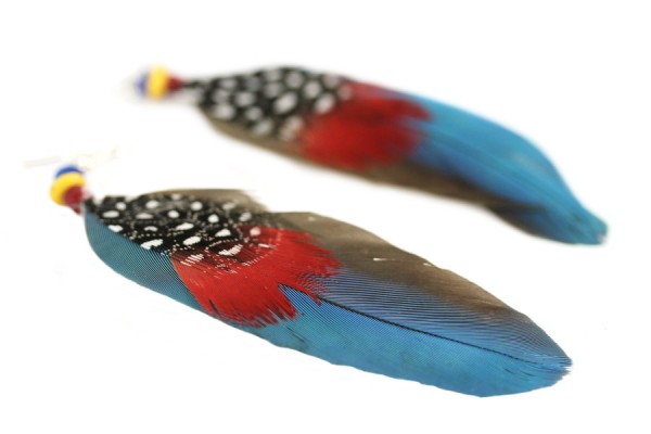 Boucles d'oreilles plumes Hopi Boucles d'oreilles en plumes fantaisie beige perroquet