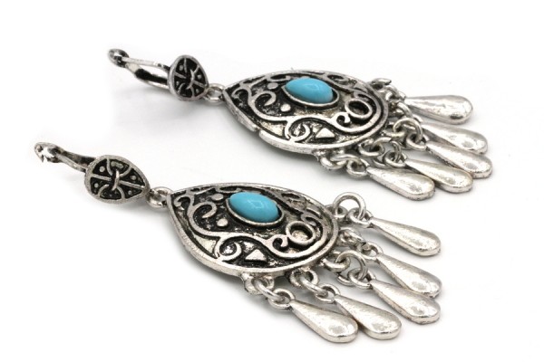 Boucles goutte en galuchat turquoise