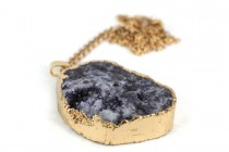 Collier pendentif quartz noir pierre brute 