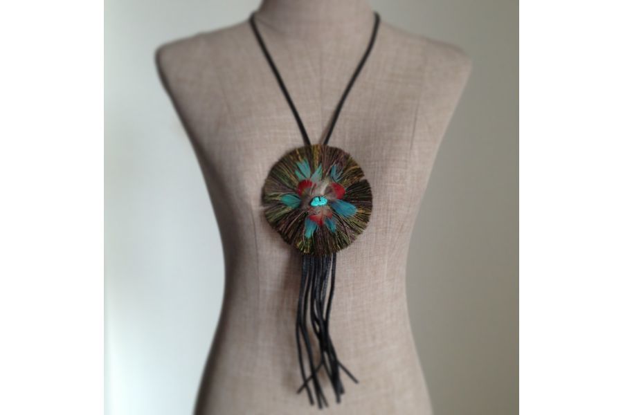 Collier Long Sautoir Ethnique Femme - Pompons Bleus - Bijoux Fashion Jewelry