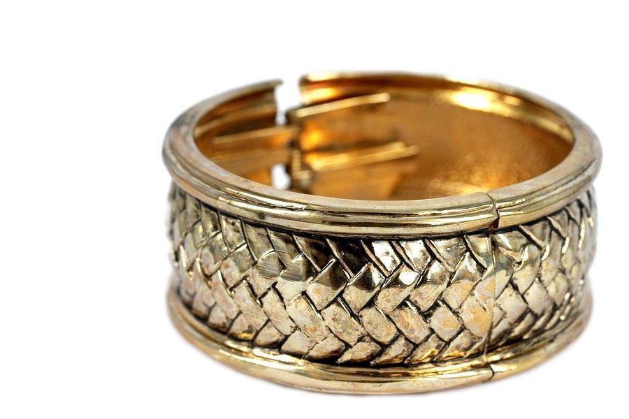 Bracelet Ethnique Ancien En Métal Doré - Bijou Occasion Joliment Travaillé