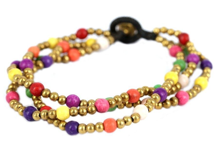 Collier Sautoir Fantaisie Perles Multicolores Et Métal Doré - Longueur 80cm - Bijou Bohème