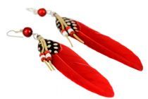 Boucles d'oreilles plumes rouges