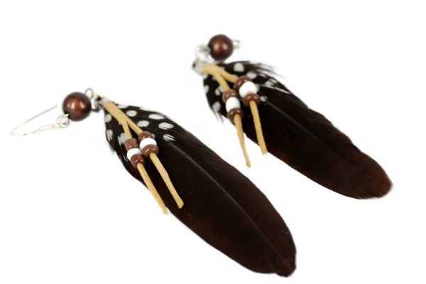 Boucles d'oreilles plumes Chocolat