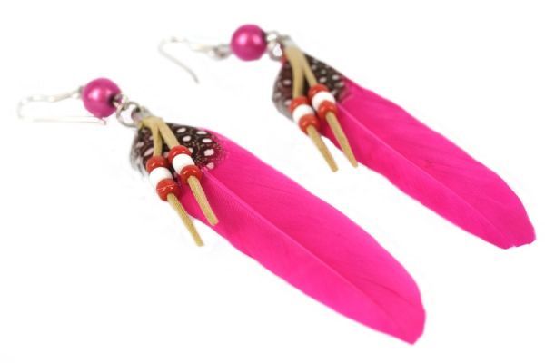 Boucles d'oreilles plumes fuchsia