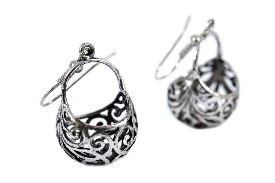 Grandes Boucles D'oreilles Ethnique Argentées - Oiseau Paon - Argent Tibétain