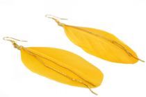 Boucles d'oreilles grosses plumes jaunes