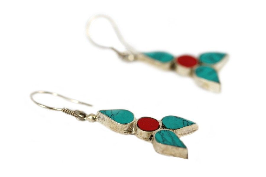 Boucles d'oreilles argent et turquoise totem navajo - Boutique Vintage