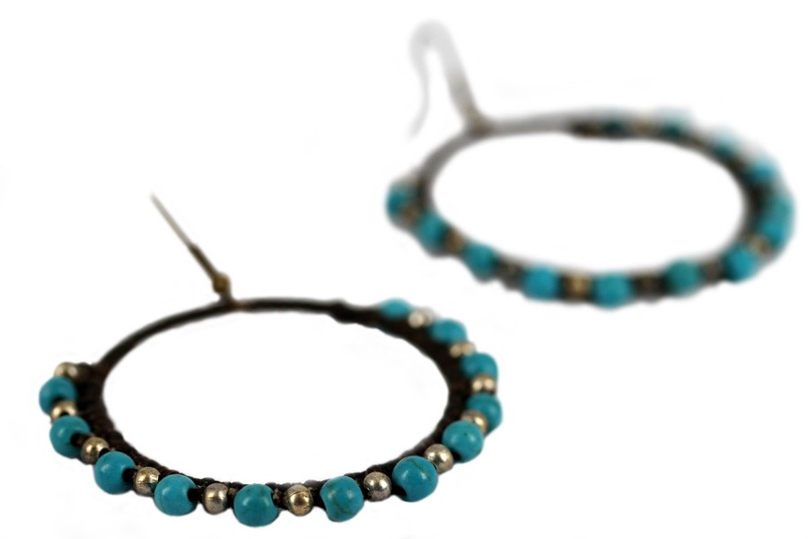 Boucles D'oreilles Créoles Argent 925 – Perle Turquoise Naturelle – GEMJEWELS