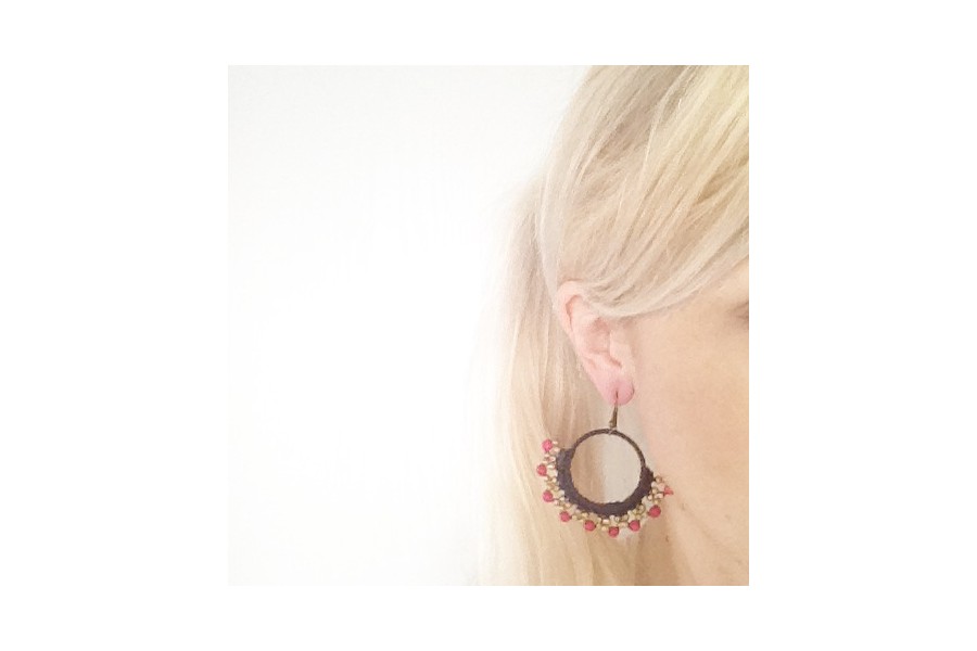 Boucles d'oreilles bois et perle de résine - SOLIS - 9 coloris