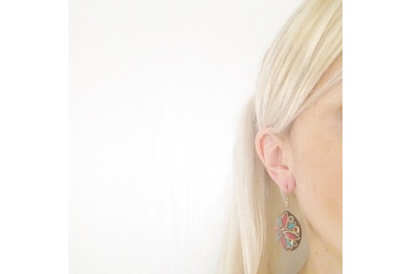 Boucles D'oreilles Pendantes Tibétaines En Turquoise Reconstituée, Dormeuses Bleues - Neuf Sans Emballage