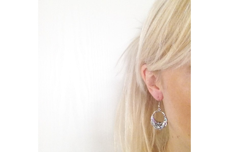 Boucles D'Oreilles Pendantes Ailes D'Ange En Métal Argenté - Occasion Bon État