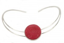 Collier galuchat corail rouge argent