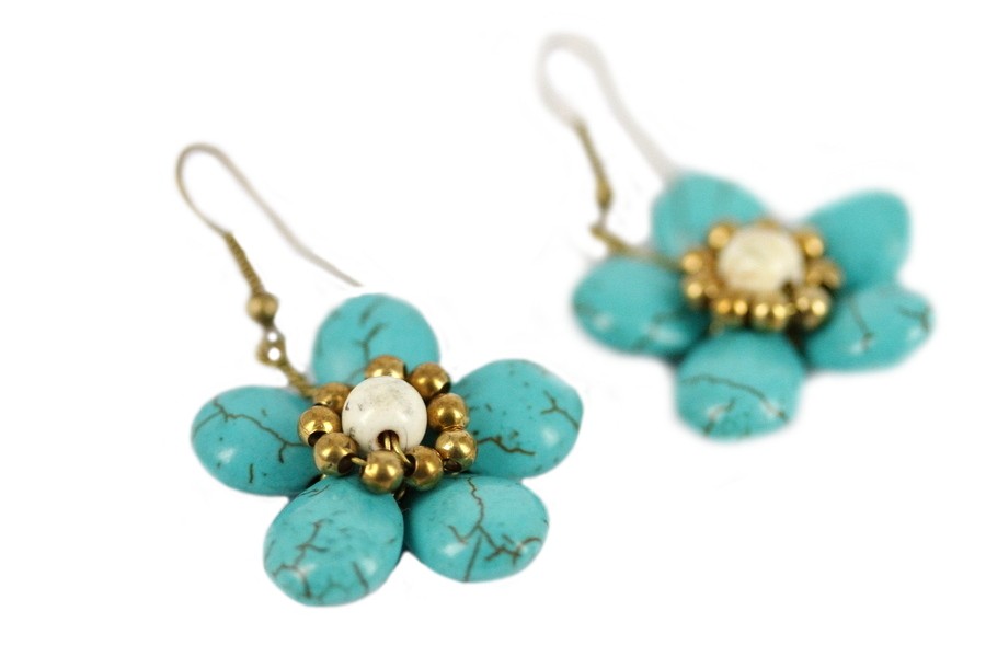 Boucles D'oreilles Argent Massif Et Turquoise – Motif Serpent – Neuves