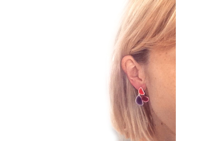 Boucles D'oreilles Pendantes émaillées Henri Dubin - Tons Pastel, Zircons - Occasion TBE