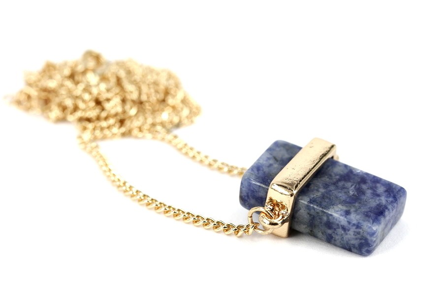 Collier Sautoir Long En Pierre De Sodalite - Occasion - Bijou Minéral Naturel