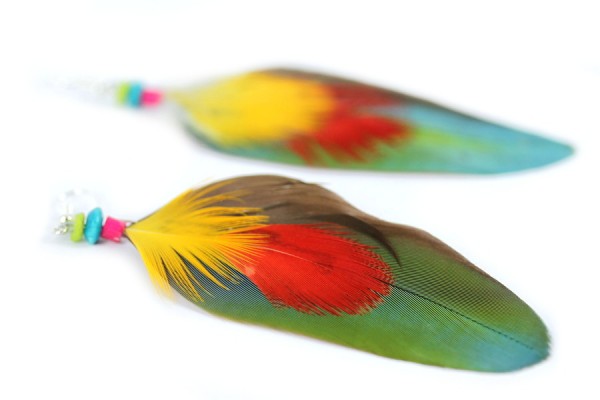 Boucles d'oreilles plumes Mexico Boucles d'oreilles indiennes plumes d'Inde