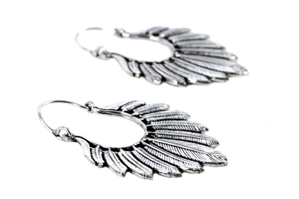 Boucles d'oreilles plumes d'argent Boucles d'oreilles ethniques africaines argent