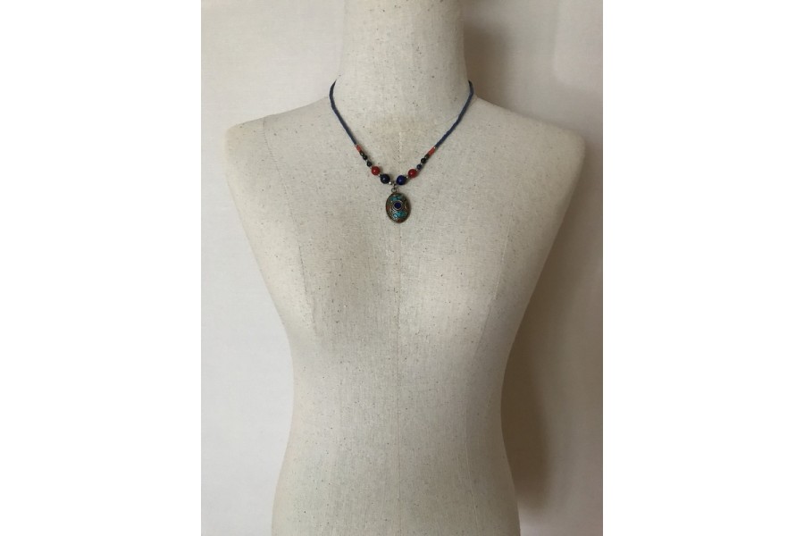 Collier Vintage Pierres N690 Et Lapis Lazuli - Occasion - Pierre Dominante Cornaline