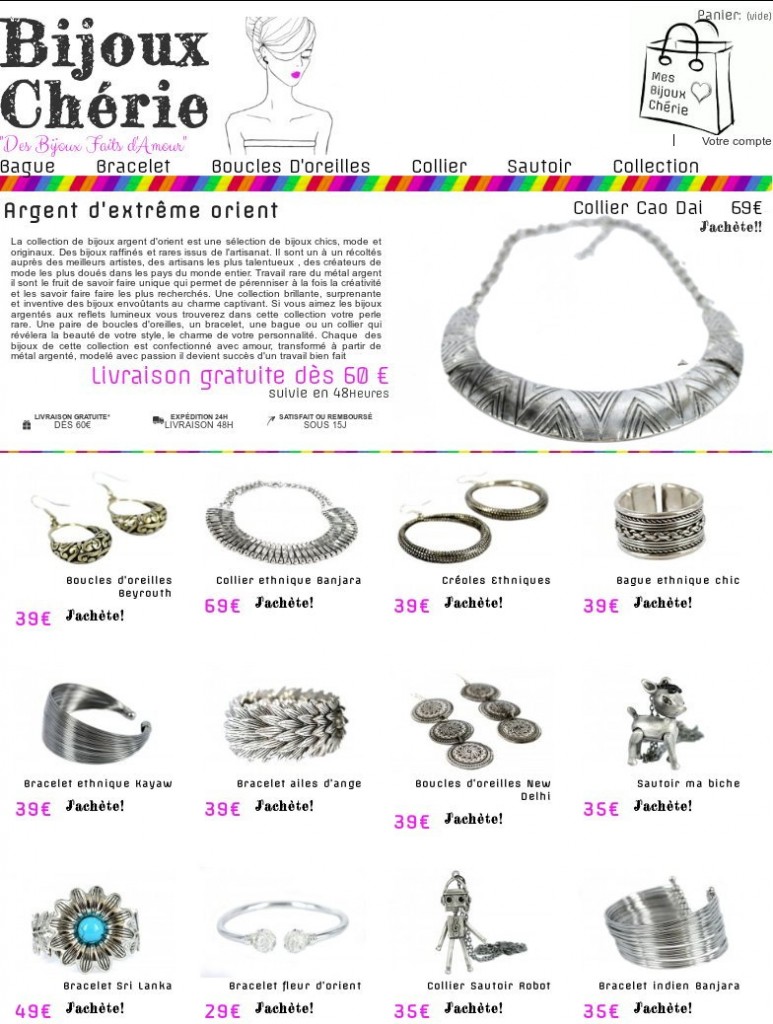 bijoux en argent fantaisie femme